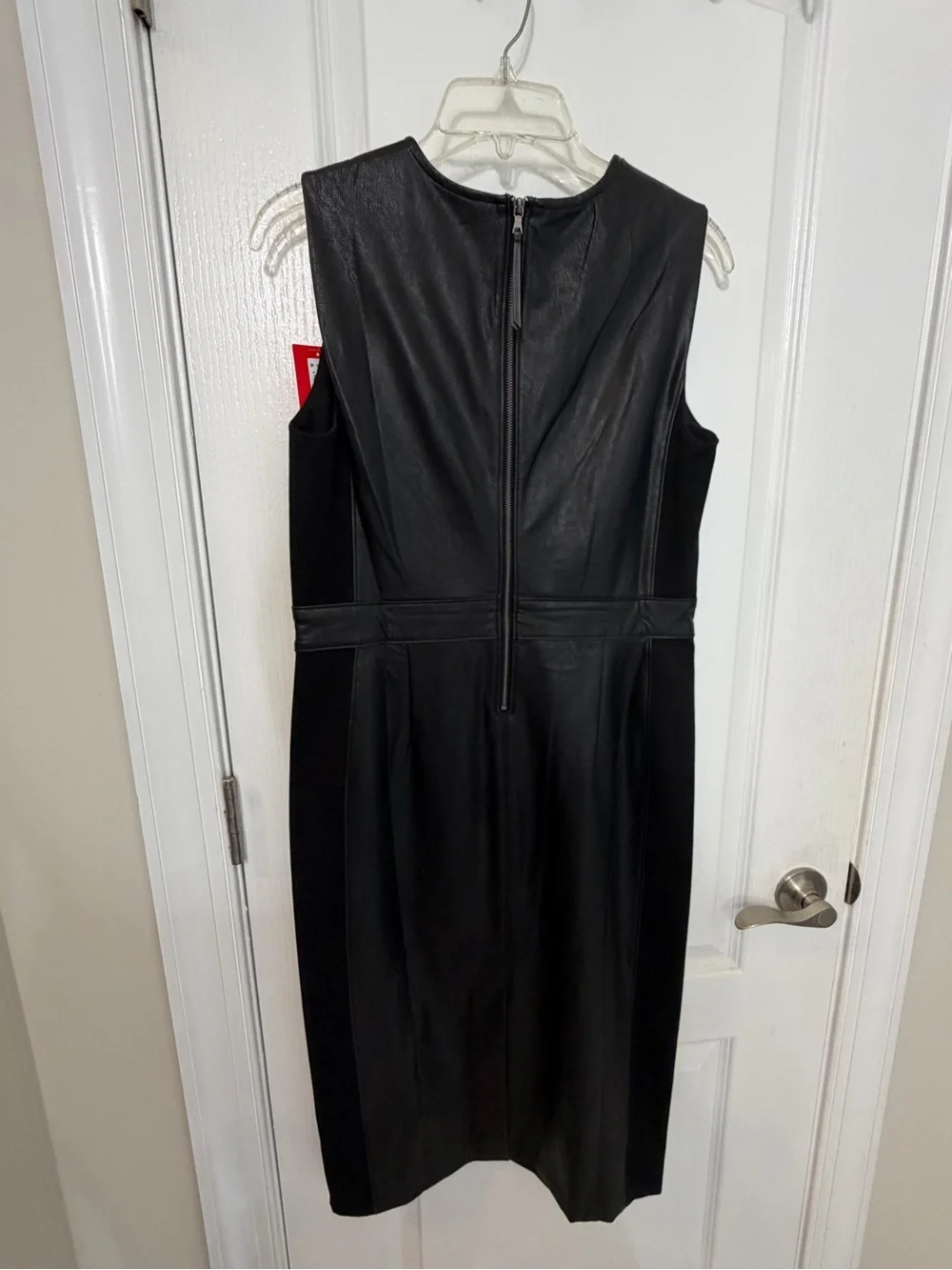SPANX Black Faux Leather Paneled Sheath Dress